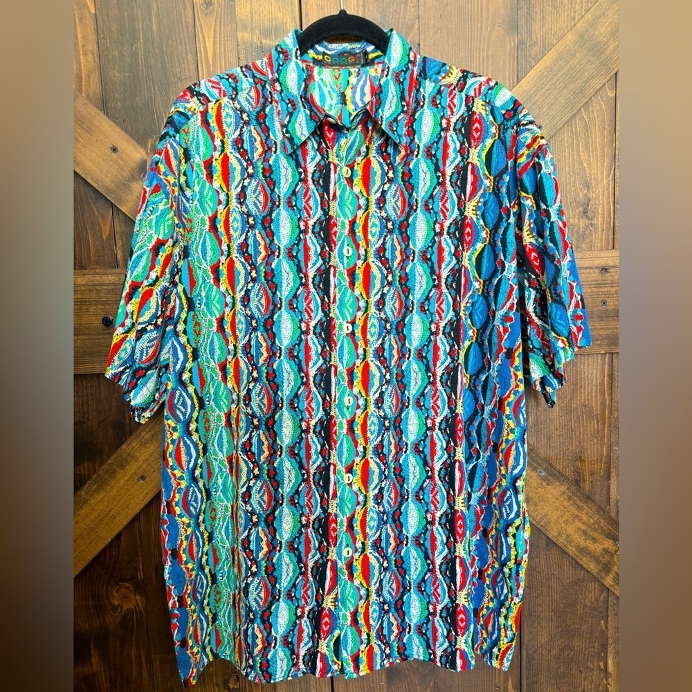 Vintage COOGI Multicolor 100% Cotton Button Down Short Sleeve Shirt Men’s L